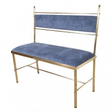Petite upholstered brass loveseat bench